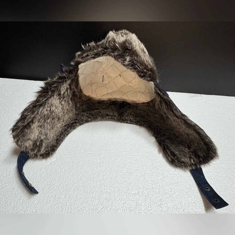 True Religion Blue Denim Trapper Hat with Faux Fur